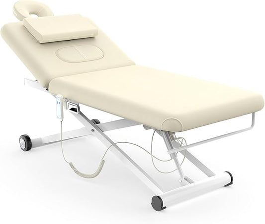 Olela 31.2" Electric Heavy Duty Massage Table, Electric Esthetician Bed with Electric Lift & Manual Backrest, Treatment Table with Metal X Frame, PU Leather for Spa, Beauty, Tattoo