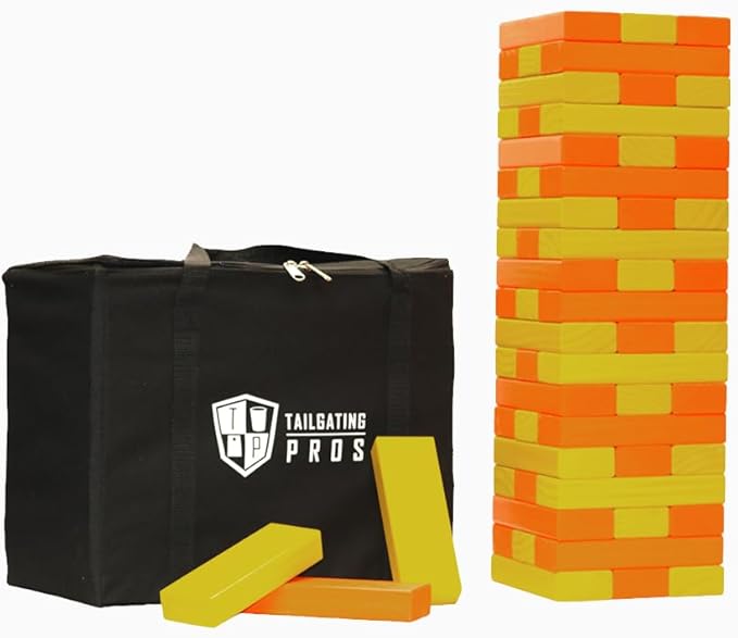 Tailgating Pros Premium Giant Toppling Timbers with Carrying Case – Choose Your Team Colors! Jumbo Outdoor Yard Game, Tower Grows to Over 5 Feet!