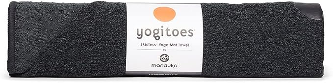 Yogitoes Manduka Yoga Towel for Mat Nonslip and Quick Dry for Hot Yoga with Rubber Bottom Grip Dots 72 Inch Long Onyx Thin and Lightweight (262023001)
