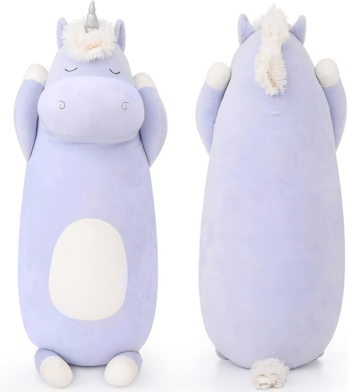 MorisMos 36.2" Unicorn Body Pillow Large Hugging Unicorn Stuffed Animal,Soft Plush Toy for Kids Girl, Animal Body Pillow for Special Day, Blue