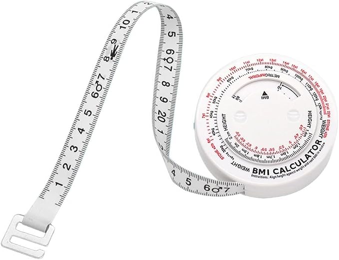 Retractable BMI Body Mass Index Tape Measure 150cm, Push-Button Locking Diet Calculator for Waist Chest Hip Thigh, Plastic Measuring Tool