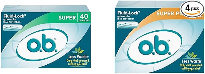 o.b. Tampons | Non-Applicator Tampon Bundle | Super, 40ct and Super Plus, 40ct