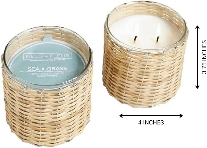 Sea Grass Scented Candle – Luxury 12oz Soy Wax, 2-Wick Handwoven Glass Jar, scents of Blackcurrant, Jasmine and Sandalwood - Santal Candle, 75+ Hour Clean Burn, USA Made