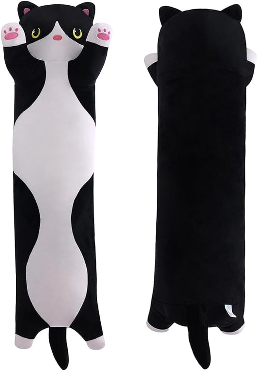 Long Plush Cat Toy Pillow Stuffed Animal Cat Kids Plush Toy Pillow for Kids and Girls Toy Doll (Black&White,50cm/19.7in)