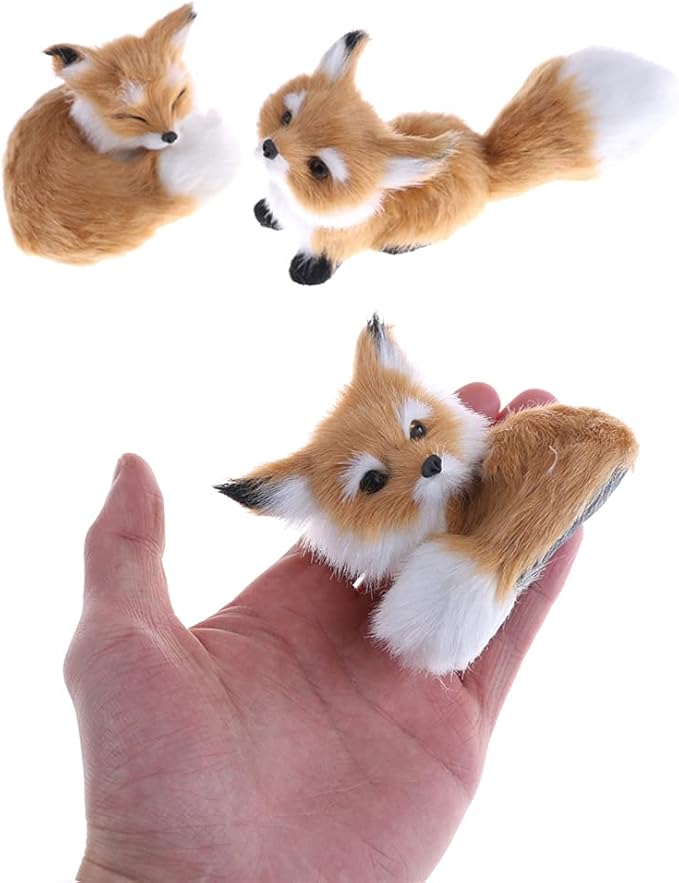 GUDVES Simulation Brown Fox Toy Furs Squatting Fox Model Home Decoration Animals World with Static Action Figures (Fox Toy)