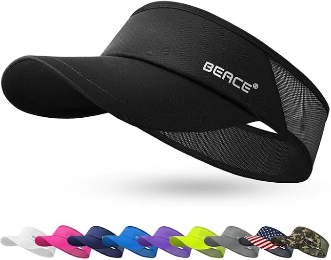 BEACE Sun Visor Hat Women Men-Sports Lightweight Wicking Stretchy Sunvisor Cap for Golf Tennis Running Pickleball Beach