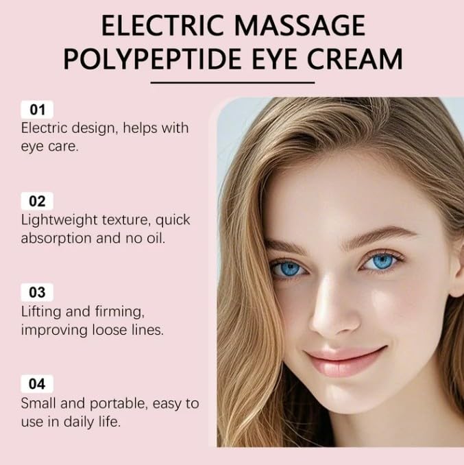Red Light Electric Massage Eye Cream with Hyaluronic Acid, Collagen and Peptides, Anti-Aging Dark Circle Treatment, Paraben-Free Formula for All Skin Types