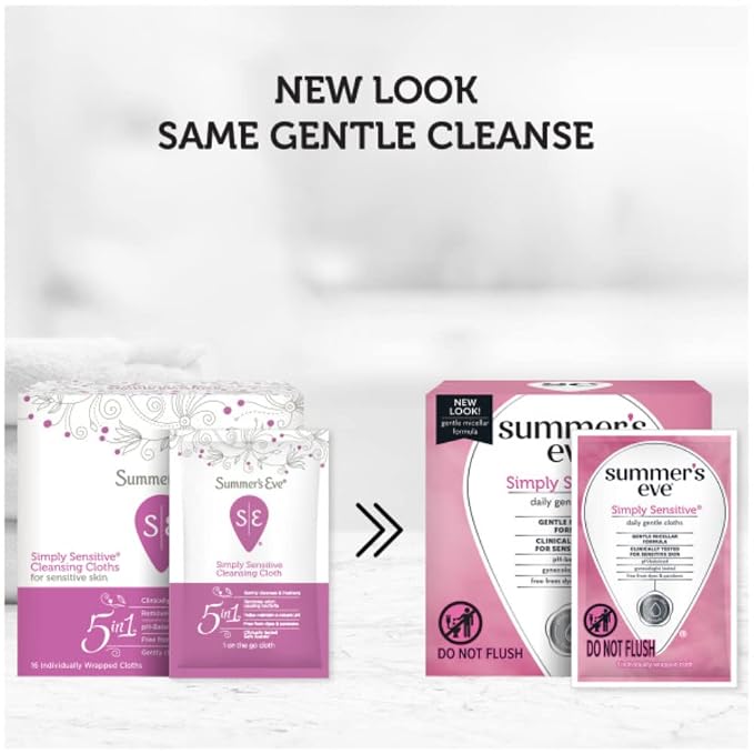 Summer's Eve Feminine Cleansing Cloths | Sensitive Skin | 16 Each | Pack of 2