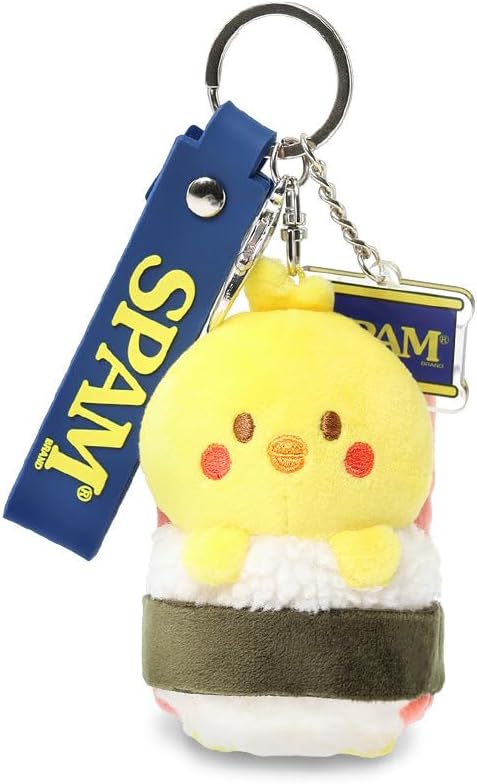 Anirollz Chickiroll SPAM® Musubi Plush Charm – Cute Mini Plush Keychain with SPAM® Can Charm & Lobster Clasp