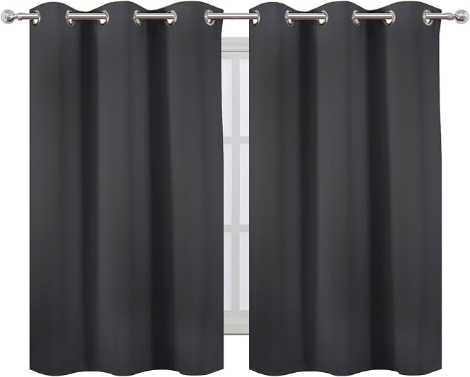 LEMOMO Dark Grey Blackout Curtains 42 x 54 Inch Length Set of 2 Panels Grommet Bedroom Curtains for Living Room