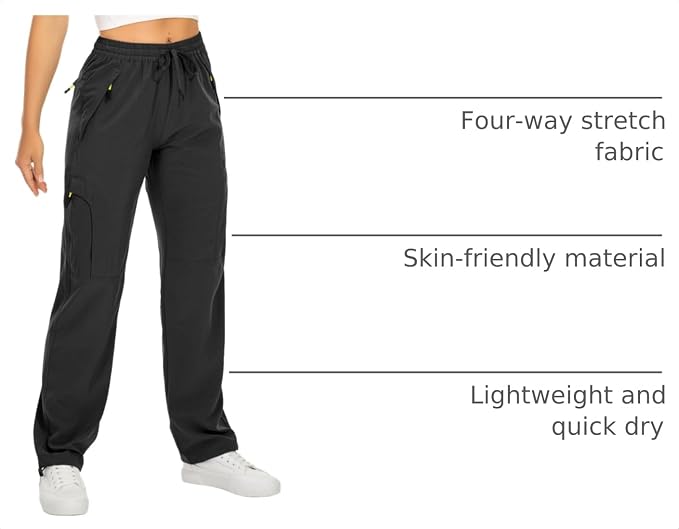 Womens Hiking Pants Quick Dry UPF 50 Lightweight Travel Golf Cargo Safari Pants Zipper Pockets