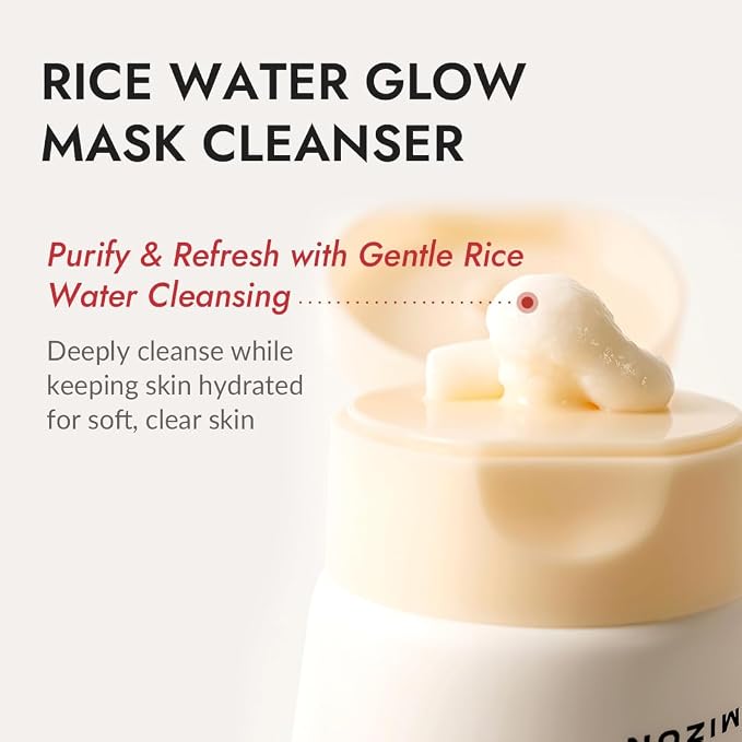 MIZON Rice Water Glow Mask Cleanser, 2-in-1 Face Wash and Mask, 5.07 fl oz | Rice Seed Water, Niacinamide, Ceramide NP, Squalane, Shea Butter for Hydrating Cleansing Korean Glass Skin