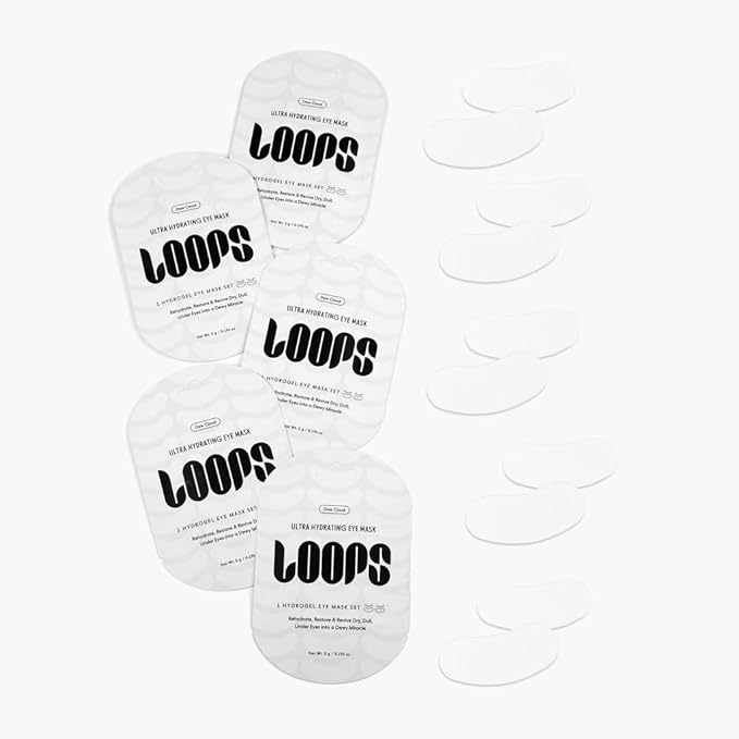 LOOPS Dew Cloud Ultra Hydrating Hydrogel Eye Masks - Hydrates & Replenishes Tired Under Eyes, Helps Reduce Puffiness, Smooths Dryness for Hydrated Look, Moisturizing Under Eye Patches - 5pc