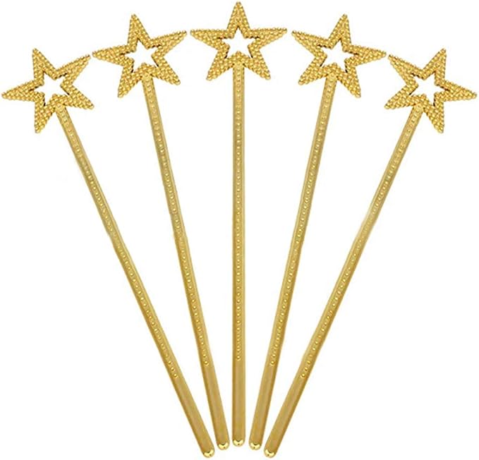 Tvoip 5PCS Girls Costume Props Star Magic Wand Angel Fairy Wands Sticks Birthday Party Wedding Halloween Cosplay Christmas 13 Inches (Gold)