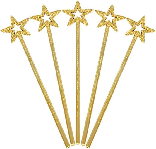 Tvoip 5PCS Girls Costume Props Star Magic Wand Angel Fairy Wands Sticks Birthday Party Wedding Halloween Cosplay Christmas 13 Inches (Gold)