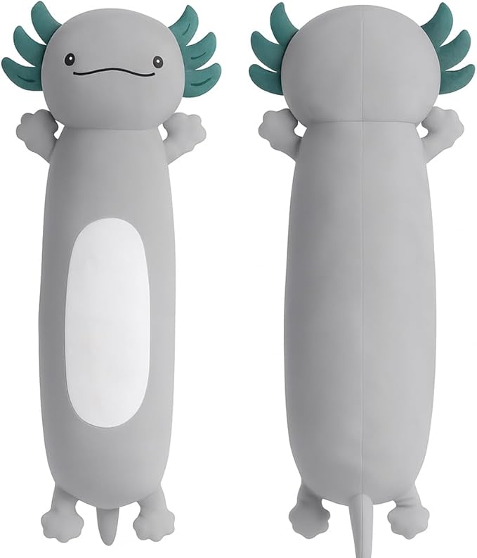 36 inch Cute Giant Grey Axolotl Plush Soft Long Body Pillow, Large Squishy Plushies Axolotl Stuffed Animals Toy, Gifts for Kids Boys Girls Birthday