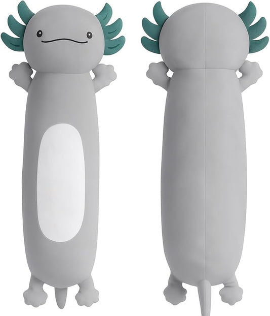 36 inch Cute Giant Grey Axolotl Plush Soft Long Body Pillow, Large Squishy Plushies Axolotl Stuffed Animals Toy, Gifts for Kids Boys Girls Birthday