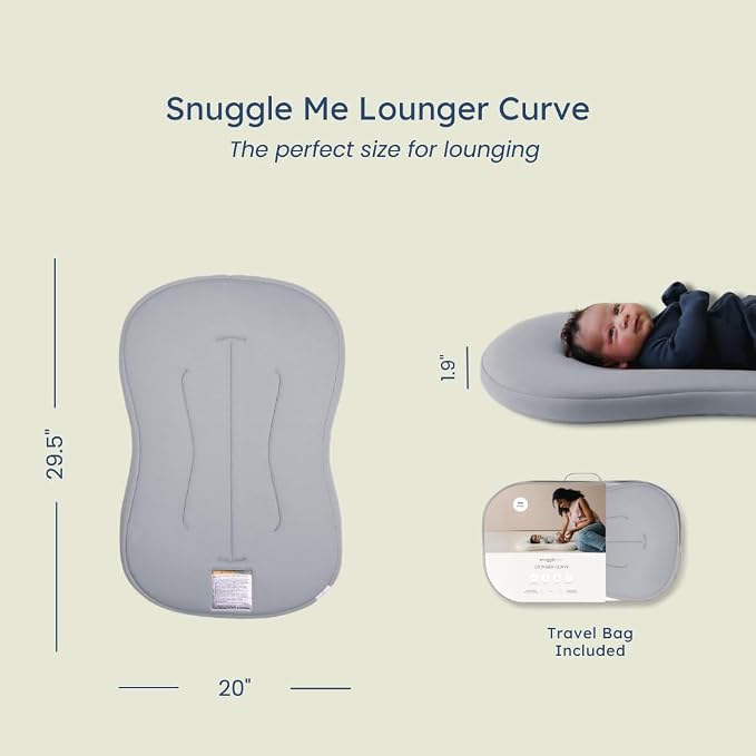 Snuggle Me® Baby Lounger Curve (0-6 Months) - Premium Organic Cotton with Foam Core, Machine-Washable Cover, Buttery-Soft & Breathable Infant Lounger with Travel Bag (30 in x 20 in x 1.9 in)
