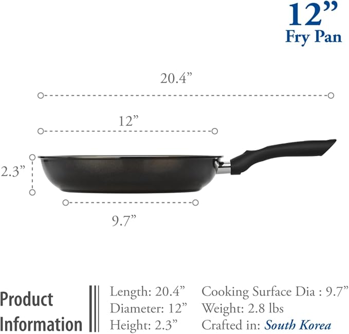 TECHEF - Color Pan 12" Frying Pan, Coated with New Safe Teflon Select - Color Collection/Non-Stick Coating (PFOA Free), Made in Korea, Pure Black