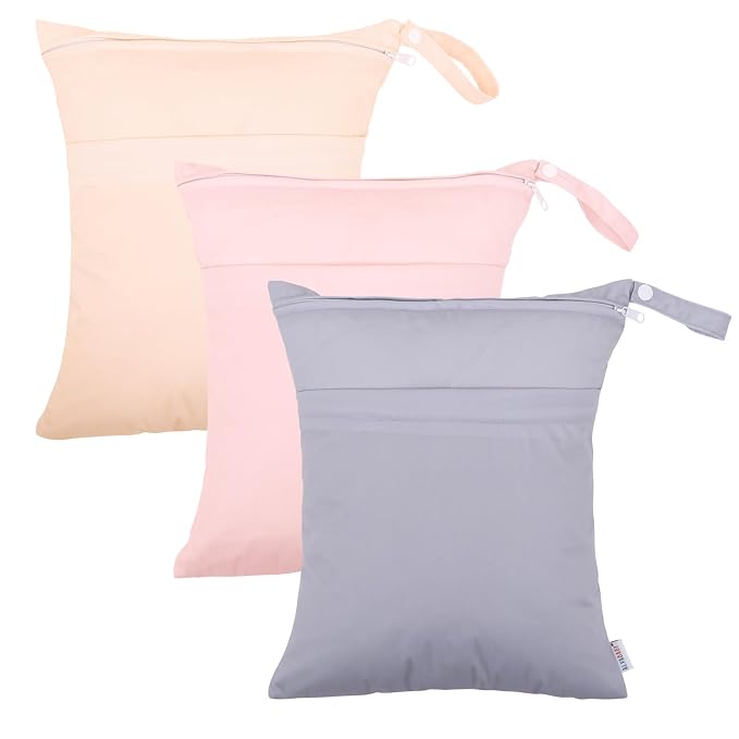 ALVA ALVABABY 3pcs Cloth Diaper Wet Dry Bags Waterproof Reusable with Two Zippered Pockets Travel Beach Pool Daycare Soiled Baby Items Yoga Gym Bag for Swimsuits or Wet Clothes 3L-ZM10