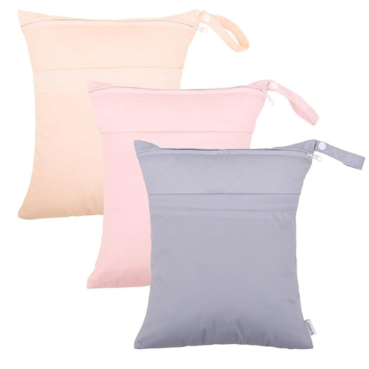 ALVA ALVABABY 3pcs Cloth Diaper Wet Dry Bags Waterproof Reusable with Two Zippered Pockets Travel Beach Pool Daycare Soiled Baby Items Yoga Gym Bag for Swimsuits or Wet Clothes 3L-ZM10