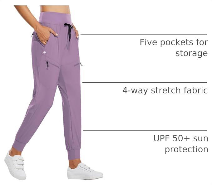 baleaf Womens Lightweight Hiking Pants Water Resistant Quick Dry Joggers with 5 Zipper Pockets UPF 50+ for Travel Hiking
