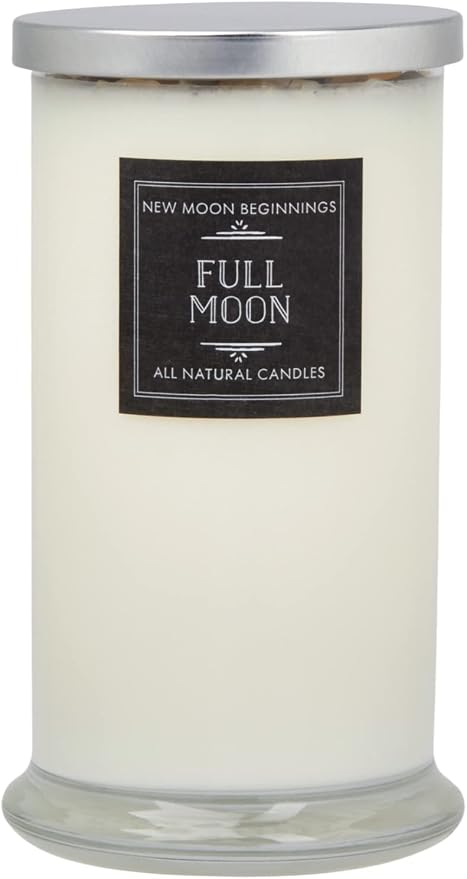 Full Moon® Candle by New Moon Beginnings - Purification & Cleansing Candle - Dried Flower, Herb, & Crystal Candles - Aromatherapy Candles - Soy Candle - 21oz Glass Jar