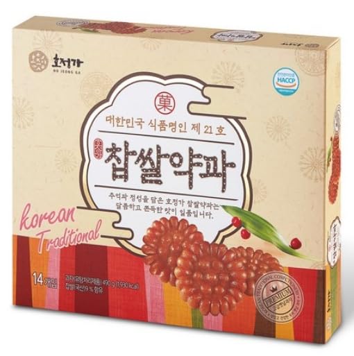 Ho Jeong Ga Korean Traditional Sweet Rice Yakgwa 490g (14 Pieces) – Premium Honey Cookies, Chewy & Soft Korean Dessert Snack, Individually Wrapped, Made in Korea