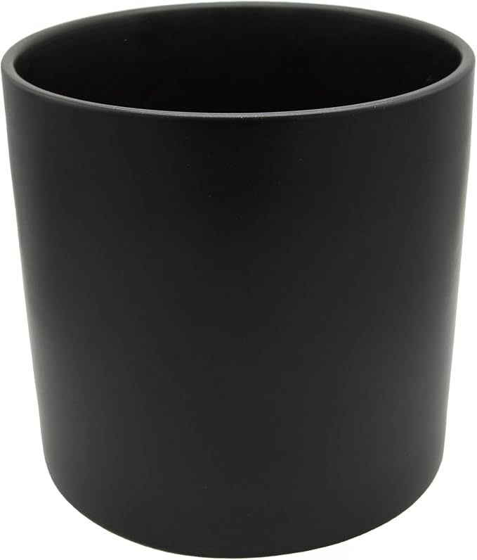 WGVI Black Ceramic Cylinder Vase Width 7" Height 6.75", Flower Arrangements, Candle Holder, Terrarium Planter Pot, Storage Container Organizer, Pen Brush Holder, 6 Pieces