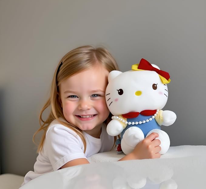 AlphaDesignLuxe Kitty Plush 10” Collectible Kitty Plushie Cute Stuffed Animal Toy Adorable Kawaii Doll (Pearls Classic)