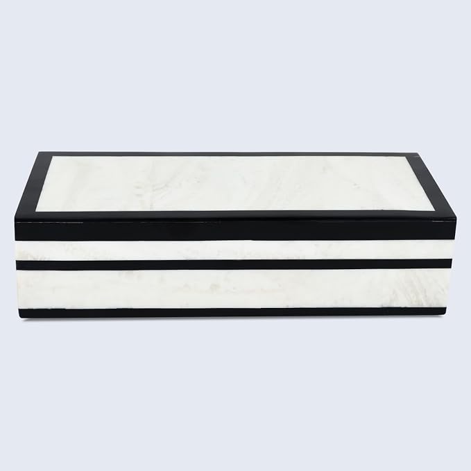 Handicrafts Home Decorative Storage Box with Lid – Black White Modern Keepsake Box, Coffee Table Storage Organizer, Decorative Box for Remotes, Desk & Console Decor – Mono Court 10 x 4.5 x 2.5