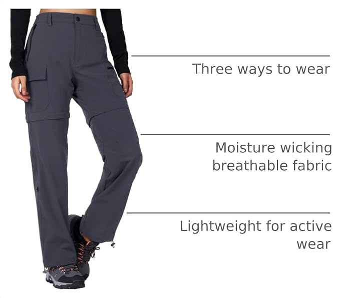 Cycorld Women's-Hiking-Pants-Convertible Quick-Dry-Stretch-Lightweight Zip-Off Outdoor Pants with 5 Deep Pockets