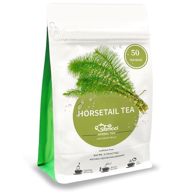 Samcci - Horsetail Tea Bags - 1.5g x 50 Count - Natural Dried Horsetail Herb - Cola De Caballo Hierba - Non-GMO & Caffeine-Free - Plant-Based Corn Fiber Mesh Bags - Supports Hair & Nail Health