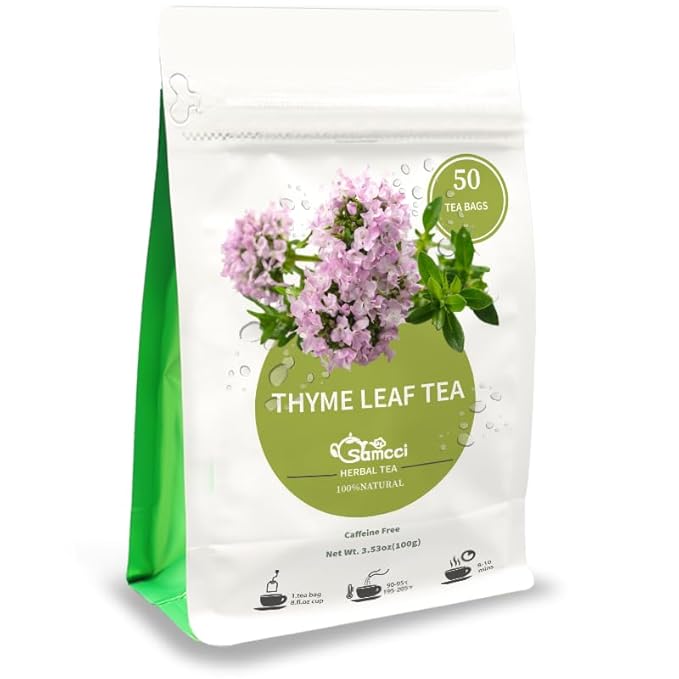 Samcci - Thyme Tea Bags, 50 Count - Made with 100% Pure Thyme Leaves, Supports Digestion, Caffeine-Free, Additive-Free, Sugar-Free, Gluten-Free, Vegan.Non-GMO, Plant-Based Corn Fiber Mesh Bags