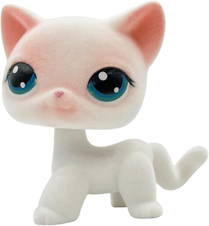Custom Flocked Pet Shop Toy Fuzzy Animal Figure Short Hair Cat Kitty Kitten Deer OOAK (White #64-zr)
