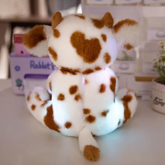7.9" Light-Up Plush Cow Toy, Soft Brown & White Glowing Cow Stuffed Animal, Night Companion for Kids, Cute Bedroom Decor, Birthday for Boys Girls Friends