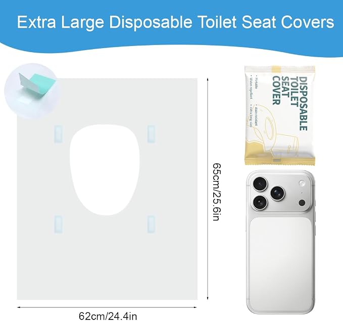 Toilet Seat Covers Disposable for Travel Waterproof 24.4x25.6in Potty Training Cover 20Pcs Individually for Public Restrooms Airplane Non Flushable