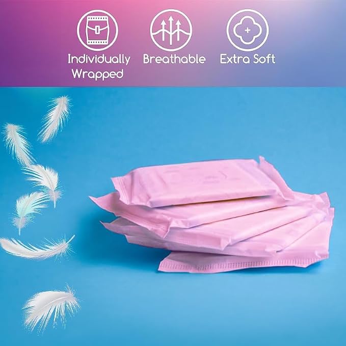 100 Bulk Pads with Wings Individually Wrapped for Women Homeless, Postpartum, Hospitals, Feminine Incontinence Menstruation Sanitary Pads for Women