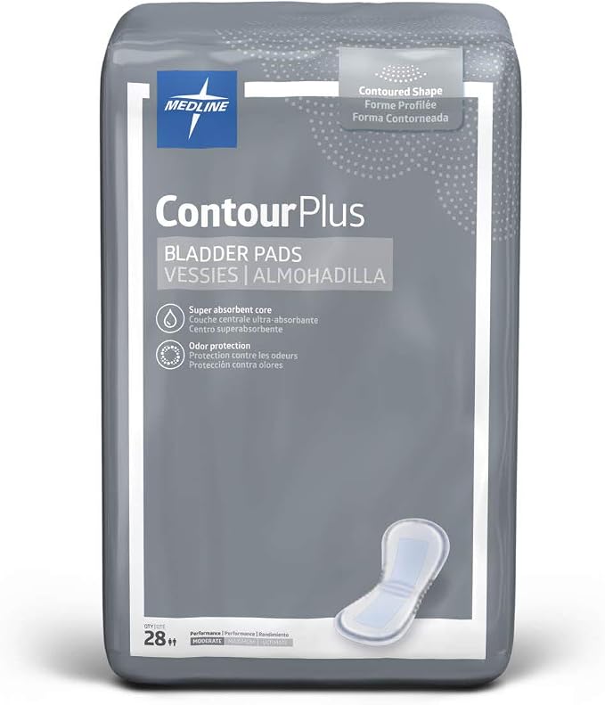 Medline ContourPlus Bladder Control Incontinence Pads, Moderate Absorbency, 5.5" x 10.5", 28 Count (Pack of 2)