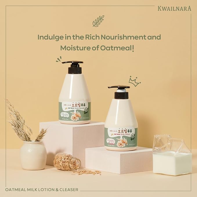 Kwailnara Oat Milk Body Wash & Lotion Set (19.75 Oz Each) – 2-Piece Korean Skincare Duo for Nourished & Soothed Skin | Milk Protein, Royal Jelly & Calming Oat Extract | Paraben-Free