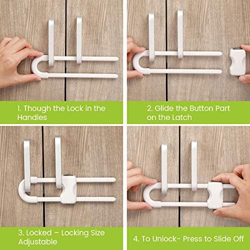 Jetec 10 Pack Baby Cabinet Locks, No Adhesive No Drill Child Safety Locks for Cabinets with Knobs or Handles, Adjustable U-Shaped Child Proof Latches for Cupboards, Fridge, Closet, Pets(White)