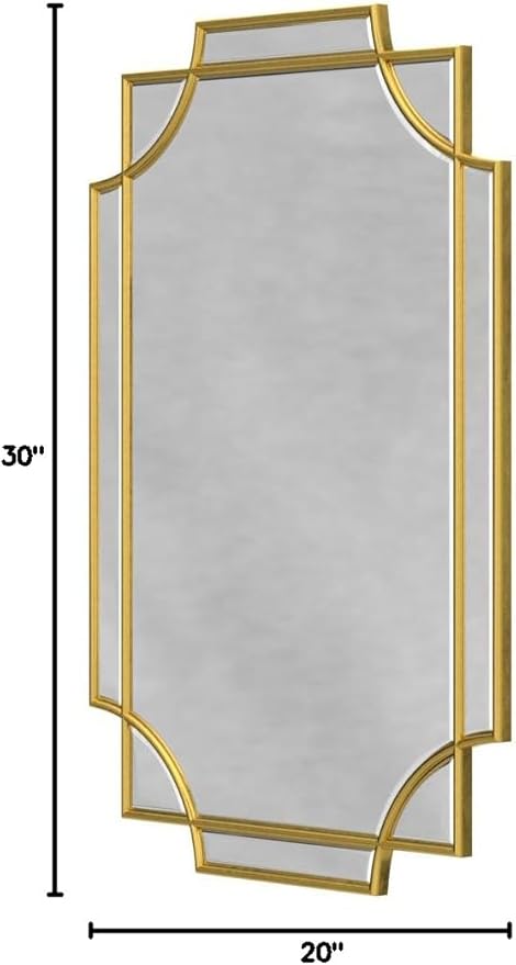 Kelly Miller 20"x30" Gold Foil Scalloped Edge Decorative Vanity Wall Mirror | Hand-Applied Gold Foil Finish. HD Mirror With French Cleat. Elegant Beveled Wall Mirror Decor For Bathroom Bedroom Entryway.