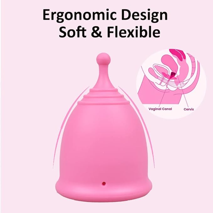SHORDY Pink Menstrual Cups Set of 2 with Storage Box - Small and Large Reusable Period Cups for Women - 12 Hour Leak Free Protection - Medical Grade Silicone - Copa Menstrual para Mujer