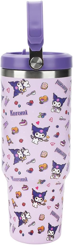Bioworld Kuromi Purple All-Over Print 40 Oz Stainless Steel Tumbler With Handle