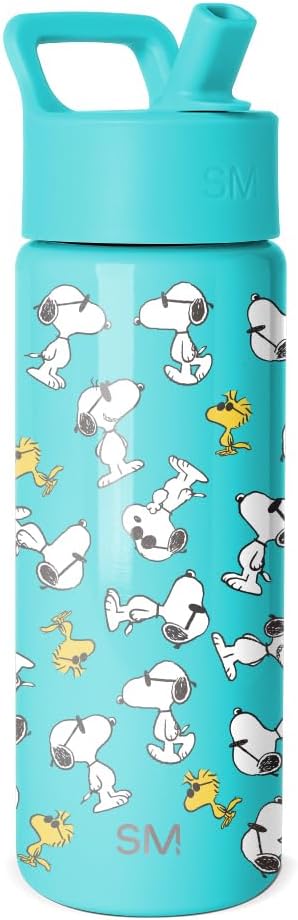 Simple Modern Kids Summit Water Bottle with Straw Lid | Peanuts 18oz Stainless Steel Cup Insulated Tumbler for Toddlers, Boys, Girls, School | Snoopy & Woodstock