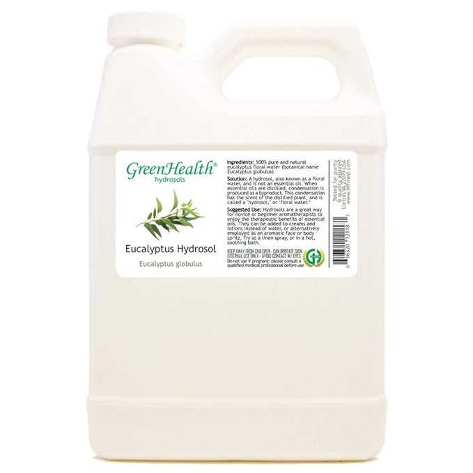 GreenHealth Eucalyptus Hydrosol (Floral Water) - 32 fl oz Plastic Jug w/Cap - 100% Pure (NOT Oil)