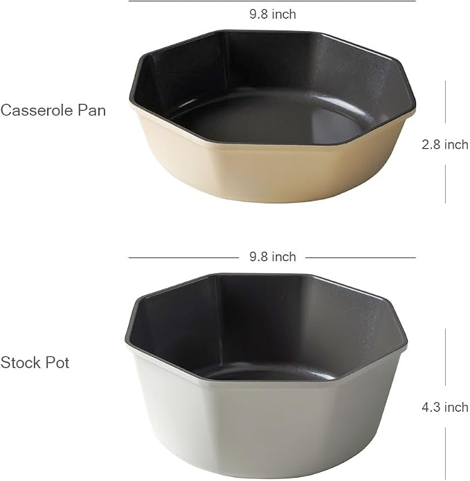 [UPIT] Korean Octagonal Cookware Set, Detachable Handle, Oven-to-Table Nonstick Space-Saving Kitchen Set for All Stovetops