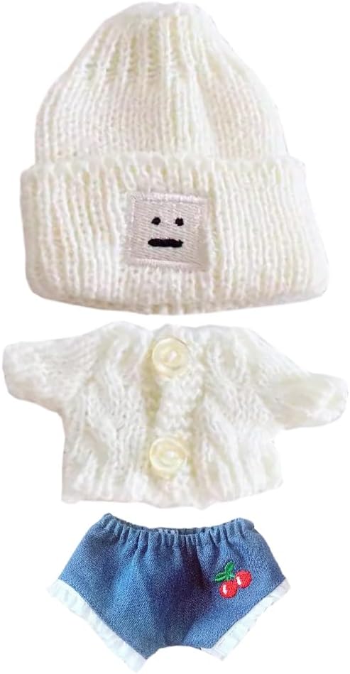 niannyyhouse 10cm-15cm Plush Doll Clothes Hat Sweater Jeans Compatible with 17cm Labubu Doll Dress Up (a2)