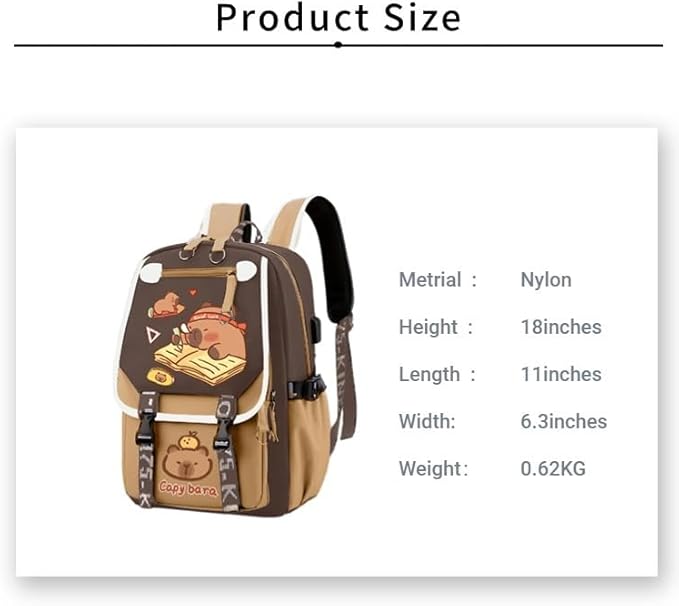 Kapibara Capybara Cartoon Backpack Gift Large Capacity Waterproof Kapibara stuff kawaii backpack with pins and Accessories (pattern 18)