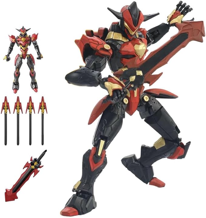 Fully Assembled T13 3D Printed Action Figure with Movable Joints & Interchangeable Weapons - 3D Printed Collectible Toy Ready-to-Play for Boys and Girls (Black Red)